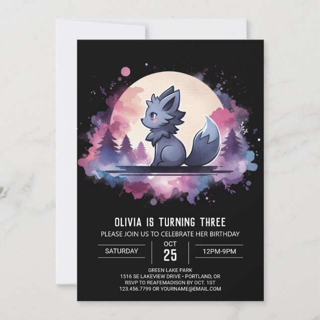 Invitation Anniversaire du Loup mignon (Devant)