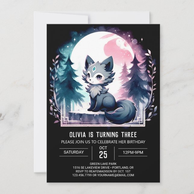 Invitation Anniversaire du loup moderne (Devant)