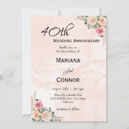 Invitation Anniversaire du Mariage à la crème rose