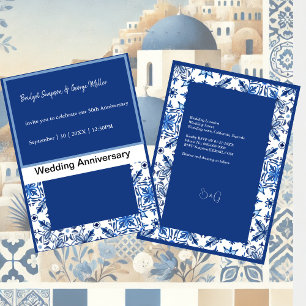 Invitation Anniversaire du Mariage blanc et bleu grec intempo