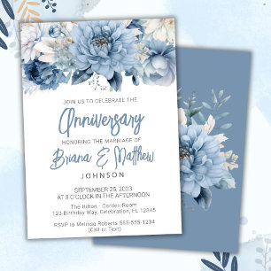 Invitation Anniversaire du Mariage bleu Dusty