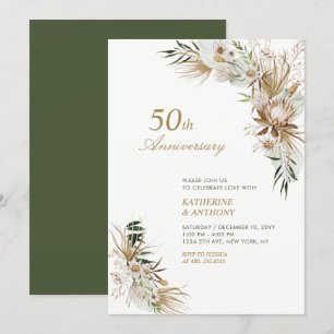 Invitation Anniversaire du Mariage botanique vert et or