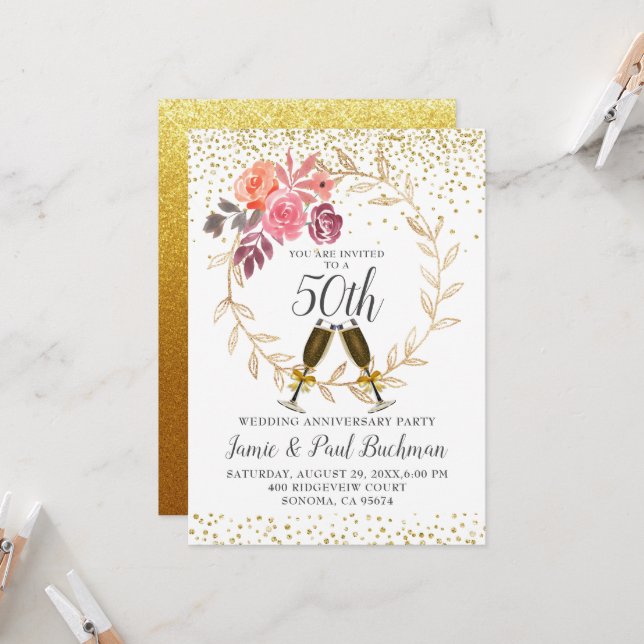 Invitation Anniversaire du Mariage de la Parties scintillant  (Devant/Arrière en situation)