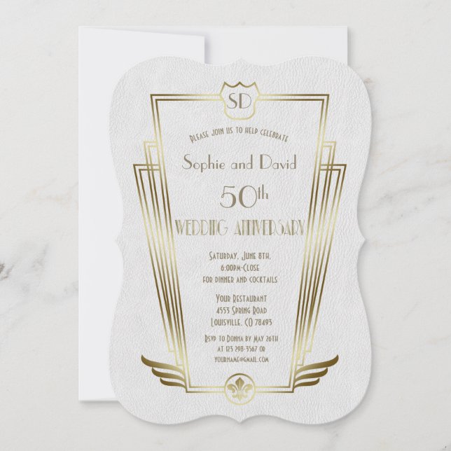 Invitation Anniversaire du Mariage de monogramme Royal Gold A (Devant)