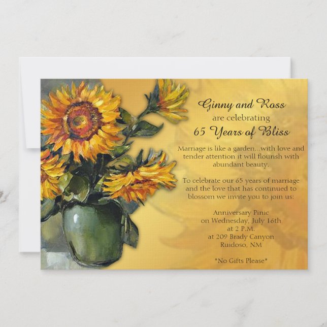Invitation Anniversaire du Mariage de tournesol (Devant)