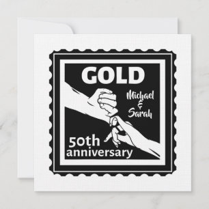 Invitation Anniversaire du mariage d'or tenant la main 50e