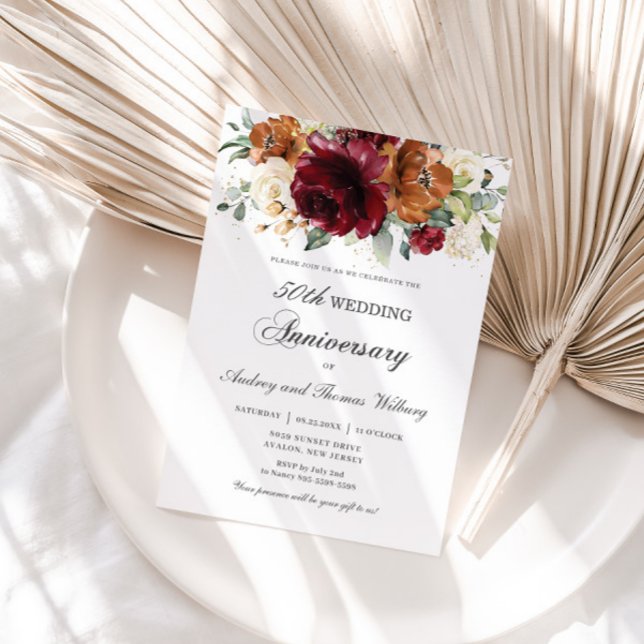 Invitation Anniversaire du Mariage floral d'ivoire de Bourgog (Créateur téléchargé)