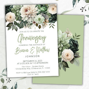 Invitation Anniversaire du Mariage floral vert Sage