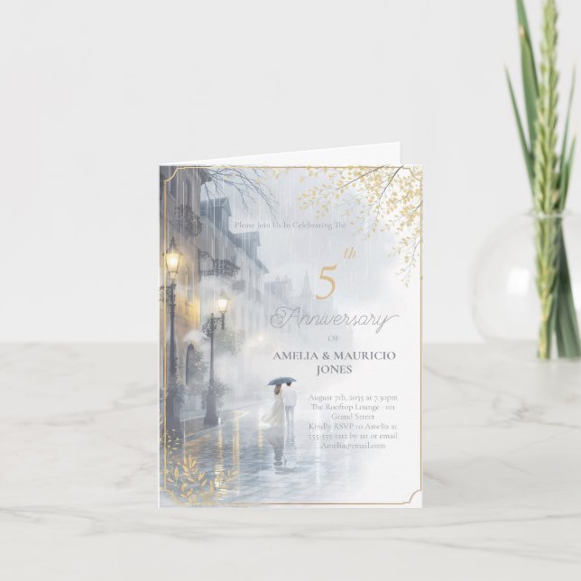 Invitation Anniversaire du mariage Golden Rain Romance (Devant)
