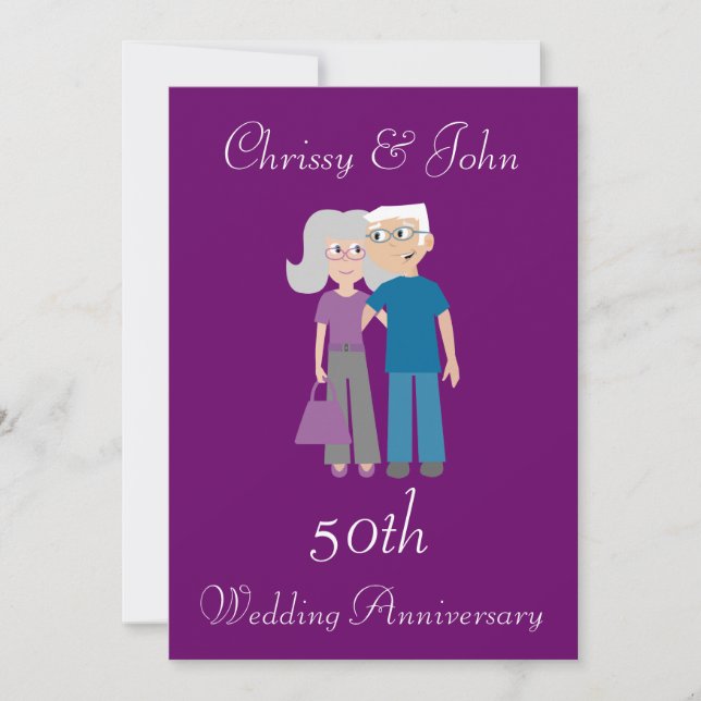 Invitation Anniversaire du Mariage mignon Couple Pourpre (Devant)