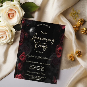 Invitation Anniversaire du Mariage noir Roses rouges
