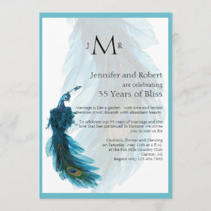 Invitation Anniversaire du Mariage turquoise Blue Peacock Plu