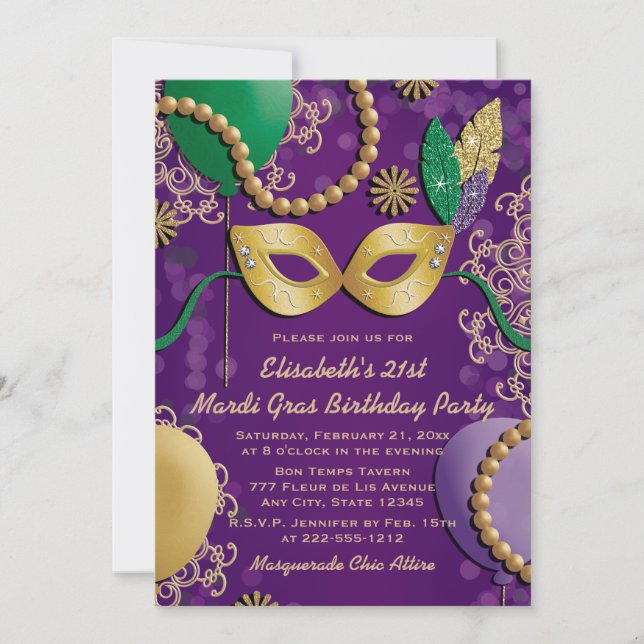 Invitation Anniversaire du Masque Mardi Gras (Devant)