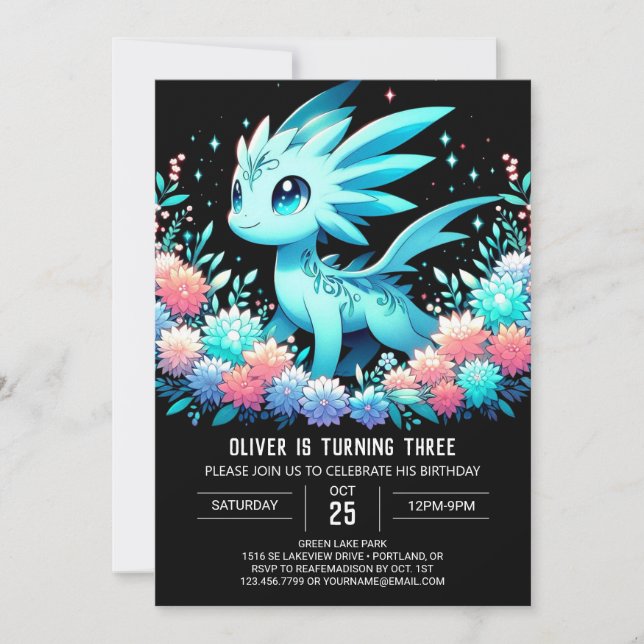 Invitation Anniversaire du mignon dragon moderne (Devant)