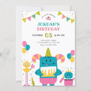 Invitation Anniversaire du monstre de dessin