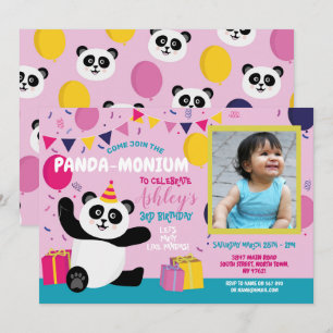 Invitation Anniversaire du Panda Panda-monium Photo rose