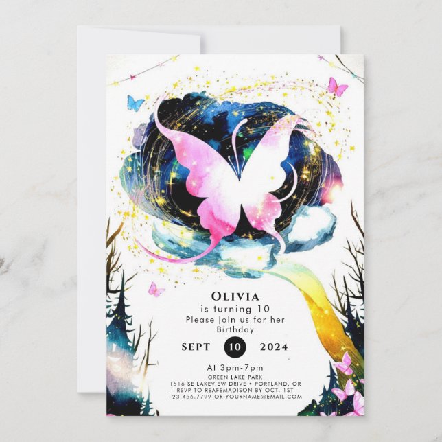 Invitation Anniversaire du papillon Boho rose (Devant)