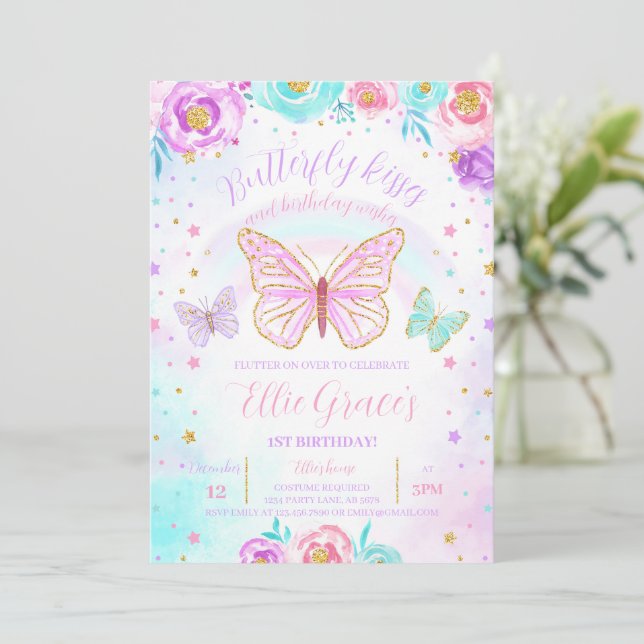 Invitation Anniversaire du papillon floral (Debout devant)
