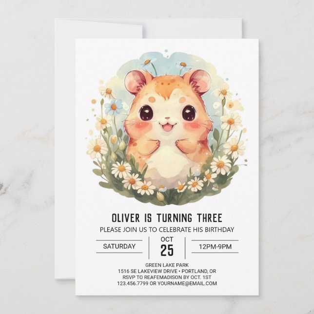 Invitation Anniversaire du petit hamster personnalisé (Devant)