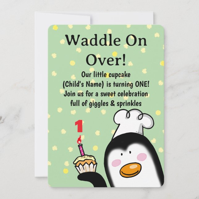Invitation Anniversaire du Pingouin mignon (1er anniversaire) (Devant)