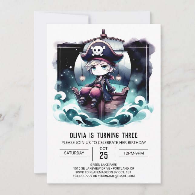 Invitation Anniversaire du pirate enchanté nautique (Devant)