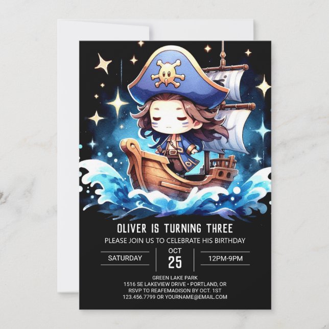 Invitation Anniversaire du pirate Whimsical (Devant)