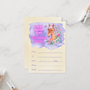 Invitation Anniversaire du Pony Enchantant et Fleur sauvage