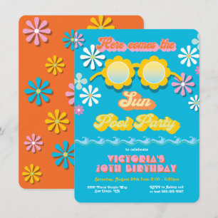 Invitation Anniversaire du Retro Hippie 70's 60's Daisy Pool