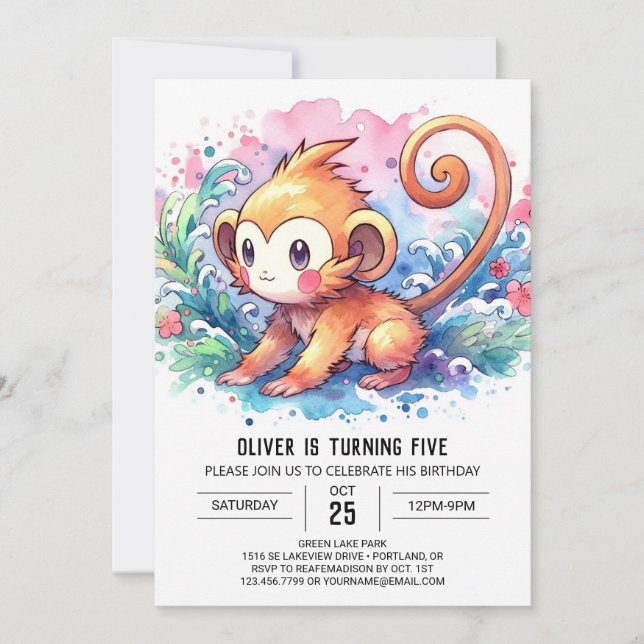 Invitation Anniversaire du singe des enfants moderne (Devant)