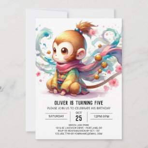 Invitation Anniversaire du singe rustique pour enfants