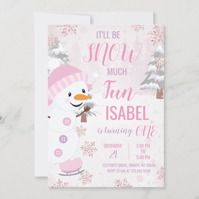 Invitation Anniversaire du Snowman rose (Devant)