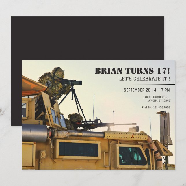Invitation anniversaire du soldat militaire (Devant / Derrière)