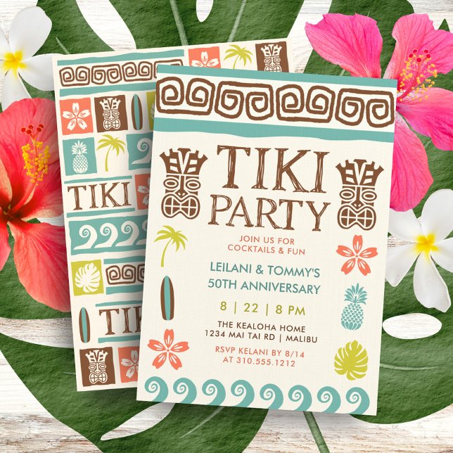 Invitation Anniversaire du Surf de plage tropical de Tiki Par (Créateur téléchargé)