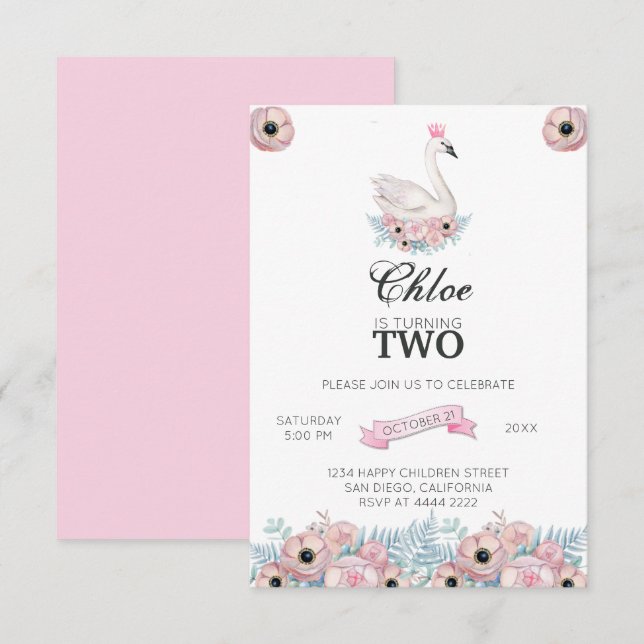 Invitation Anniversaire Du Swan Et De La Couronne (Devant / Derrière)
