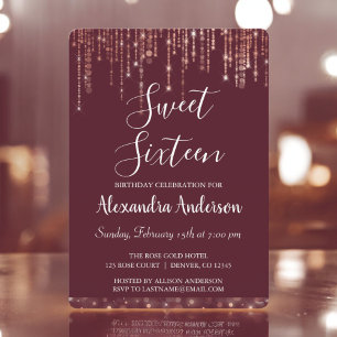 Invitation Anniversaire du Sweet sixteen d'or Rose de Bourgog