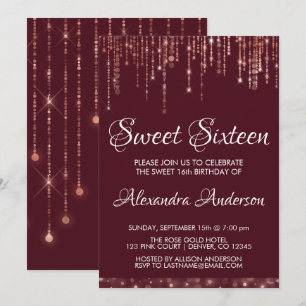 Invitation Anniversaire du Sweet sixteen d'or Rose de Bourgog