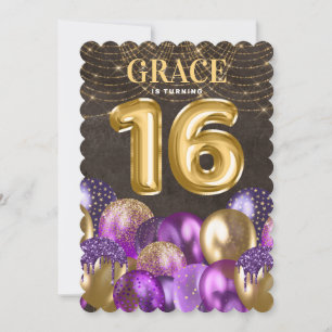 Invitation Anniversaire du Sweet sixteen doré