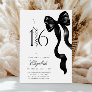 Invitation Anniversaire du Sweet sixteen noir de Bow