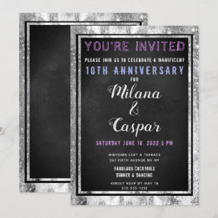 Invitation Anniversaire du tableau noir en argent chatoyant