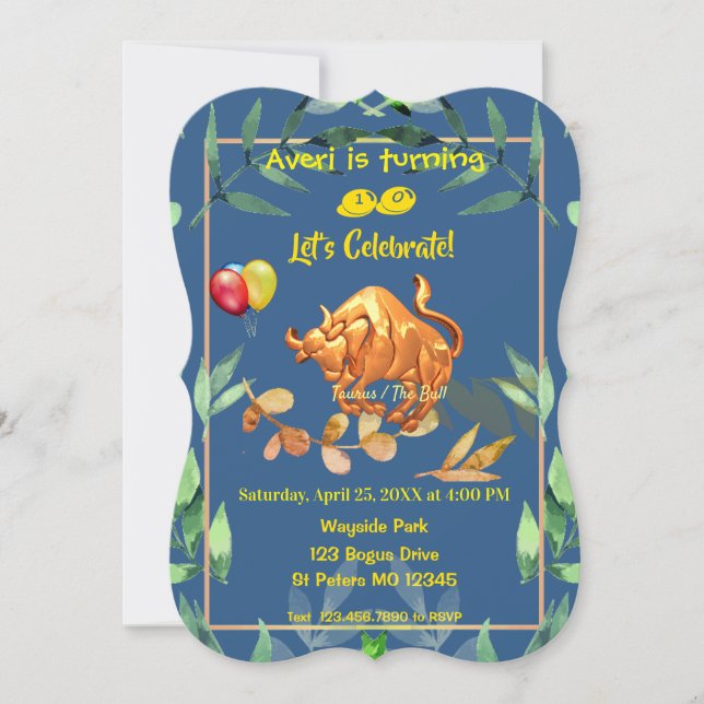 Invitation Anniversaire du Taurus bleu (20 avril - 20 mai) (Devant)