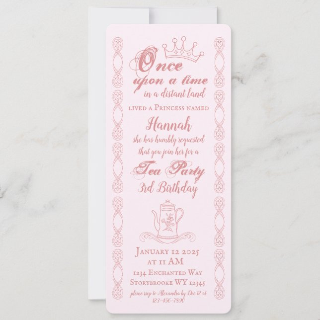 Invitation Anniversaire du Tea Party de Princesse Rose (Devant)