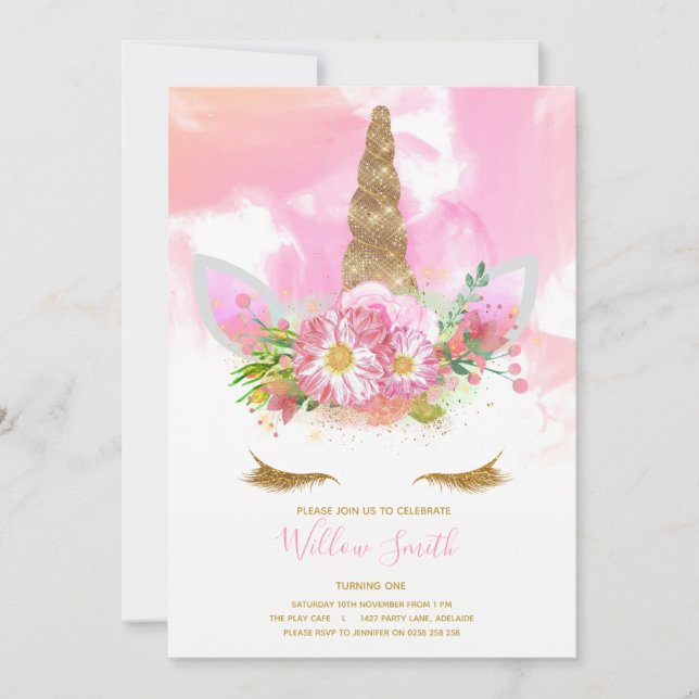 Invitation Anniversaire du visage Unicorn (Devant)