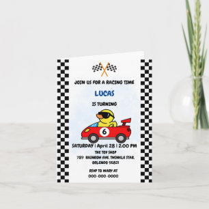Invitation Anniversaire Duck race car garçon course rouge nom