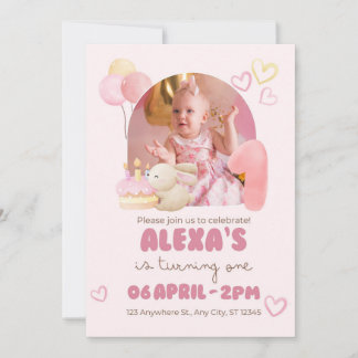 Invitation Anniversaire d'un an Illustratif Aquarelle Rose
