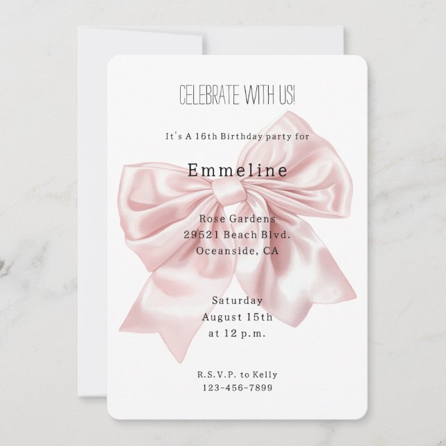 Invitation Anniversaire d'un joli cou rose (Devant)