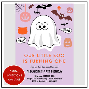 Invitation Anniversaire effrayant mignon fantôme Halloween 1
