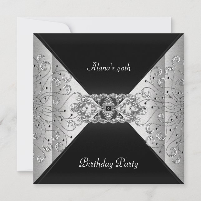 Invitation Anniversaire Elegant Black Silver Event Party (Devant)