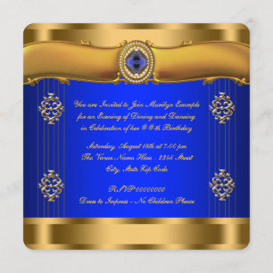 Invitation Anniversaire élégant bleu royal et or