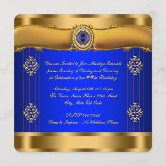 Invitation Anniversaire élégant bleu royal et or