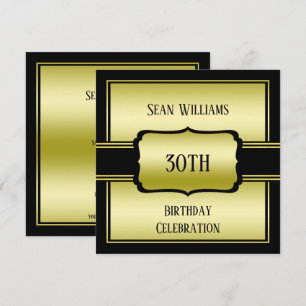 Invitation Anniversaire élégant d'homme or et noir 30 ans